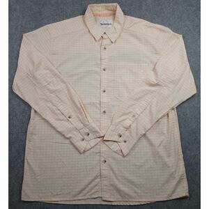 Simms Shirt Mens XL Peach Orange Plaid Button Up Long Sleeve Woven Fishing